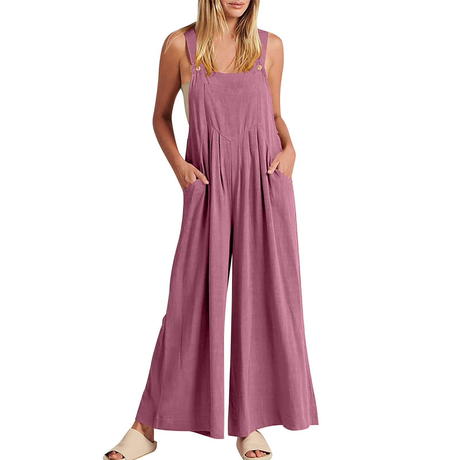 thumbnail image 1 of Mono ajustable con tirantes finos para mujer: pierna ancha, cintura elástica, mono informal de verano, 1 of 3